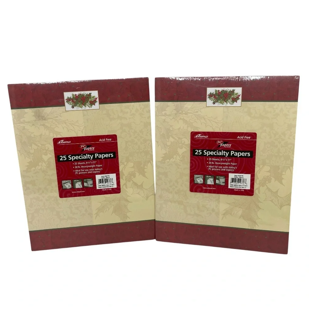 Ampad Holly Berry Christmas Holiday Specialty Printer Paper USA 25 Pack Set of 2
